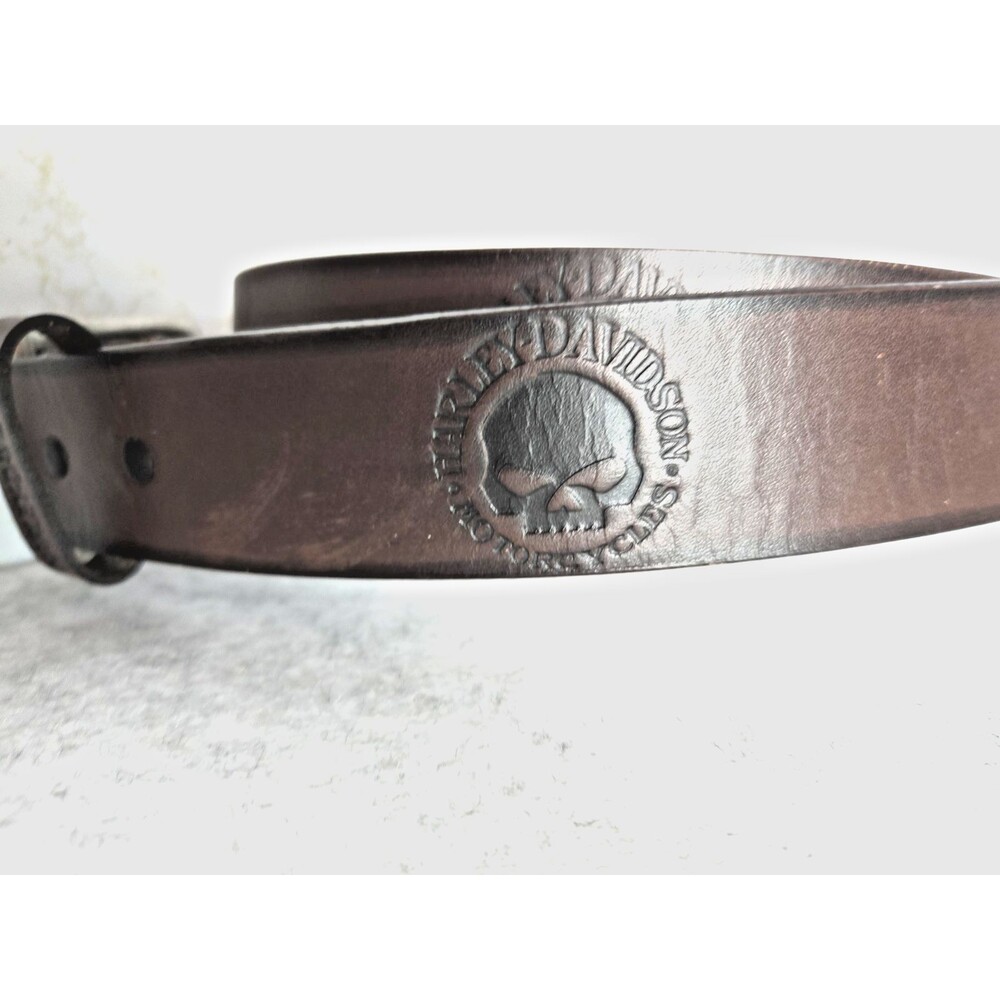 Harley Davidson Mens Belt 44 Willies World 11333 Buffalo Hide Leather Skull